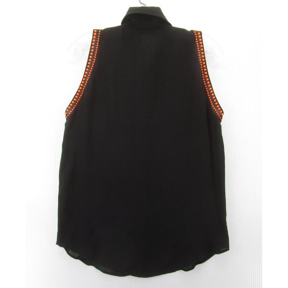 Sandro Top 3 Paris Blouse Studded Button Up Collared Career Large - Picture 6 of 11